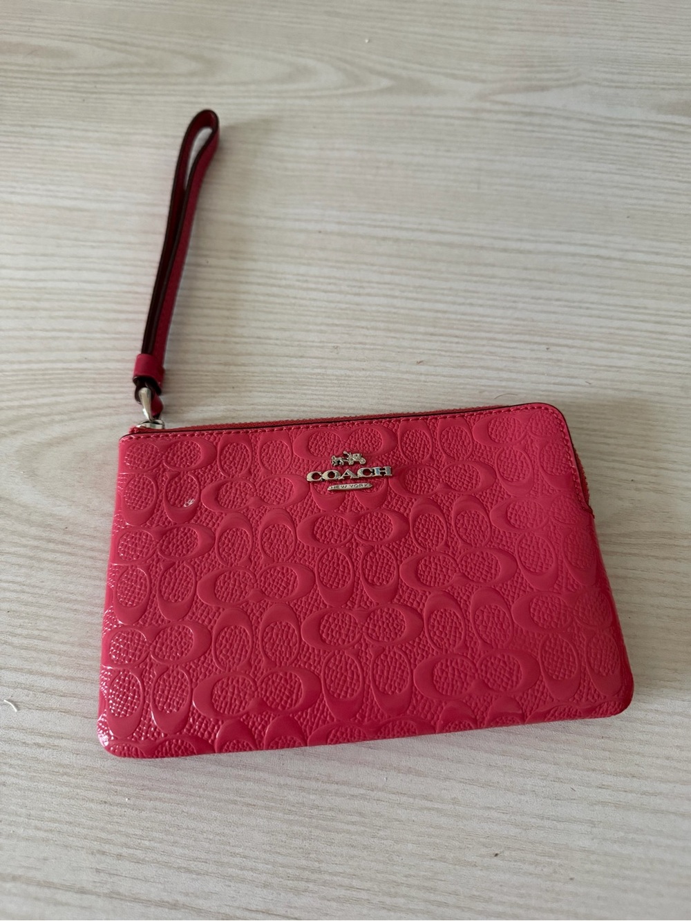 Coach Hot Pink Signature Patent Wristlet
